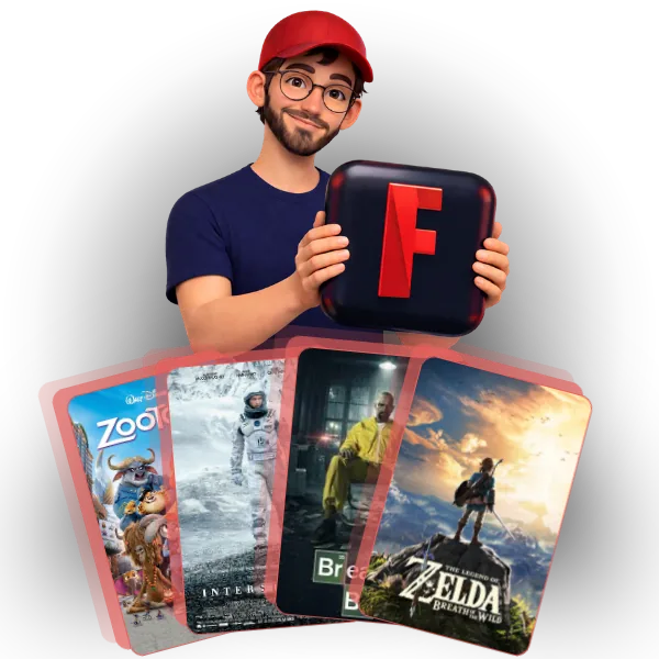 Alex présente les Flix Lamififi, éventail d'affiches de films et séries en main