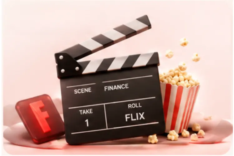 Illustration Flix : clap de cinéma, pop-corn et logo F